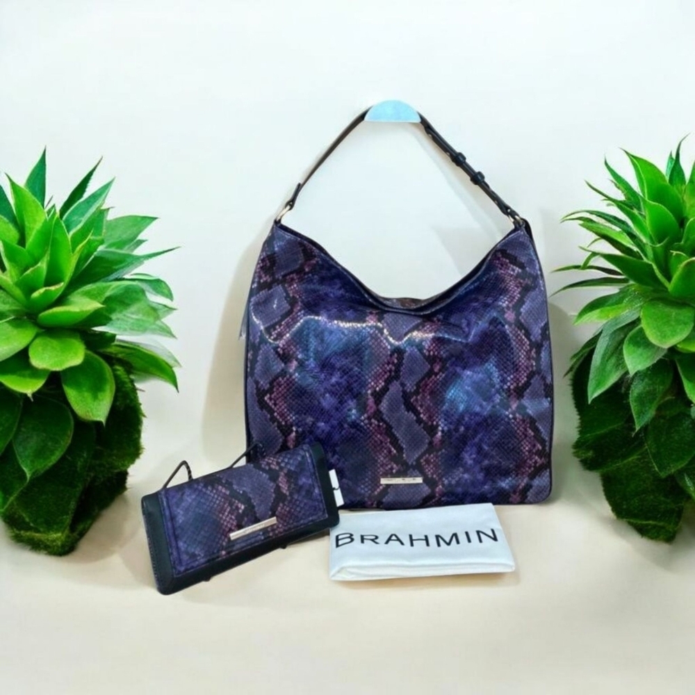 💜▪️Brahmin Isabella Purple Potion Winterlight Relaxed Leather Hobo & Ady Wallet